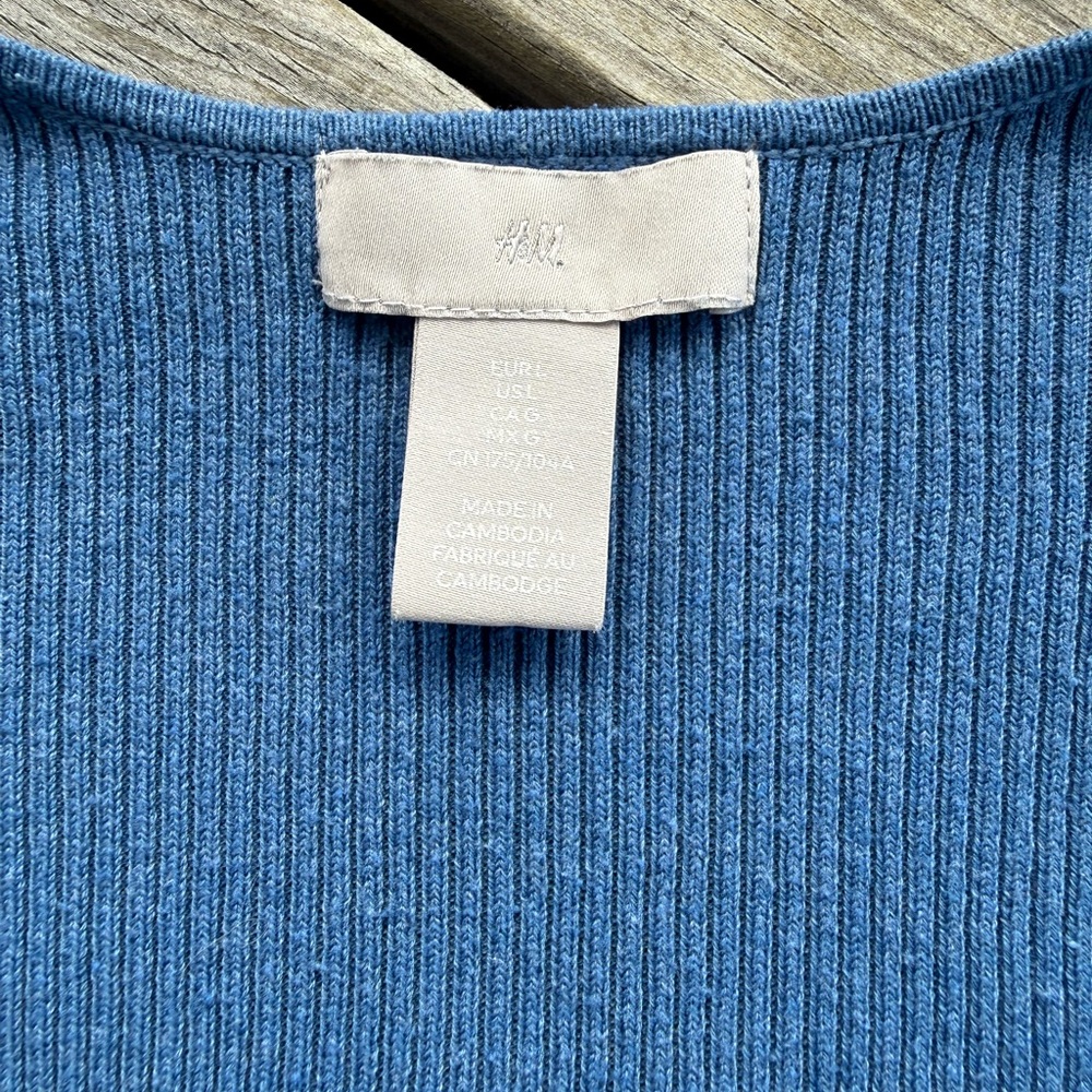 Unique Neckline blue Ribbed Knit Top - Picture 2 of 5